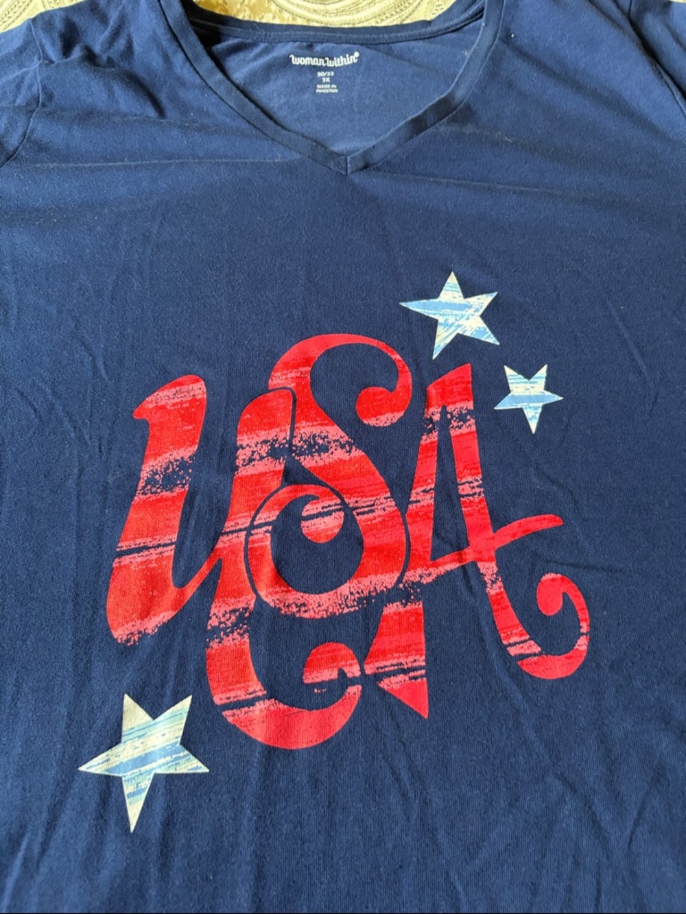Woman Within Navy Blue V-Neck t- shirt 3X short sleeve